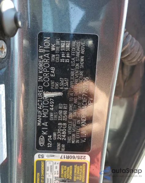 2015 Kia Sportage Lx из США, поврежденный, VIN KNDPB3ACXF7751206